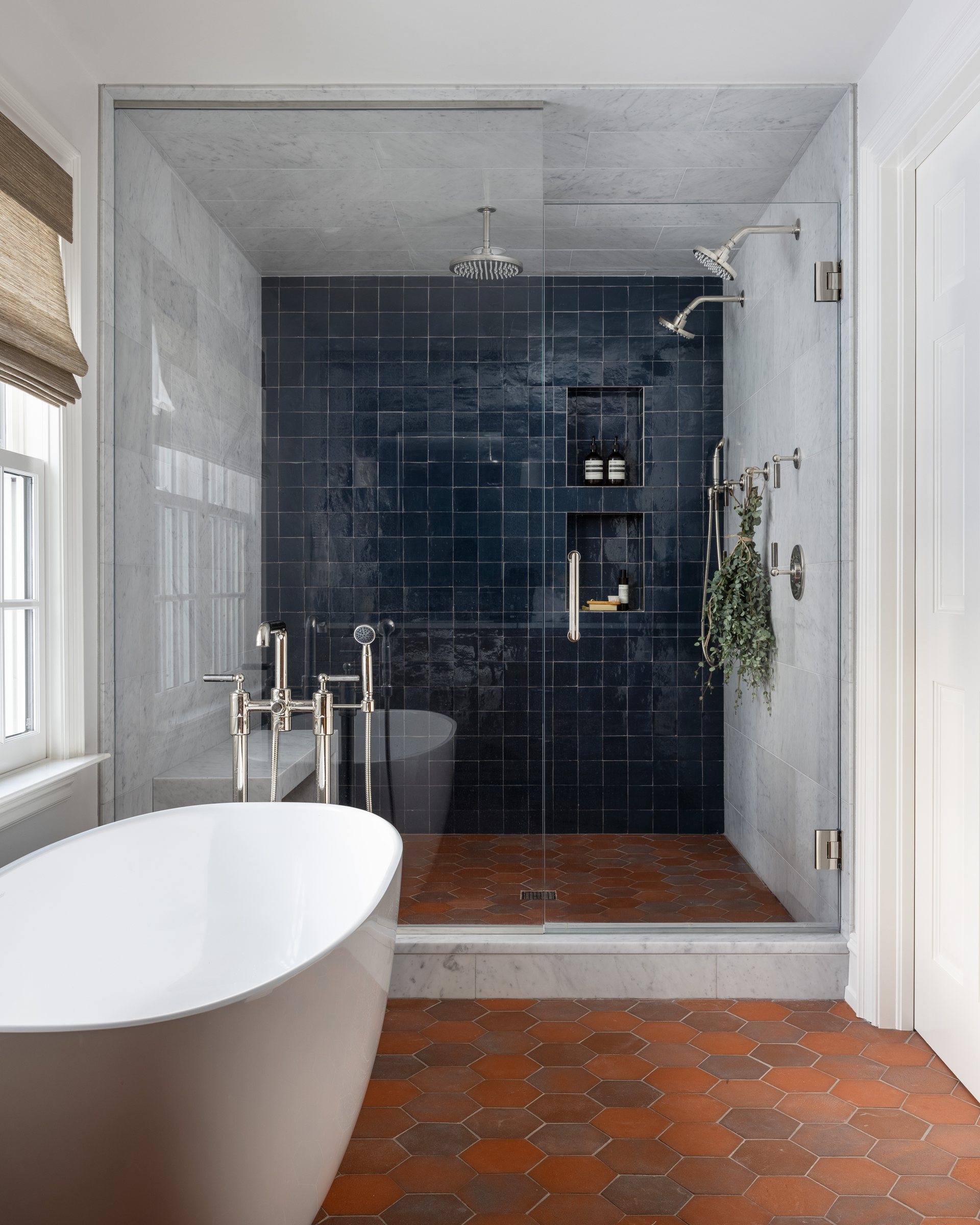 Bath with a freestanding tub, built by Mosher Dolan