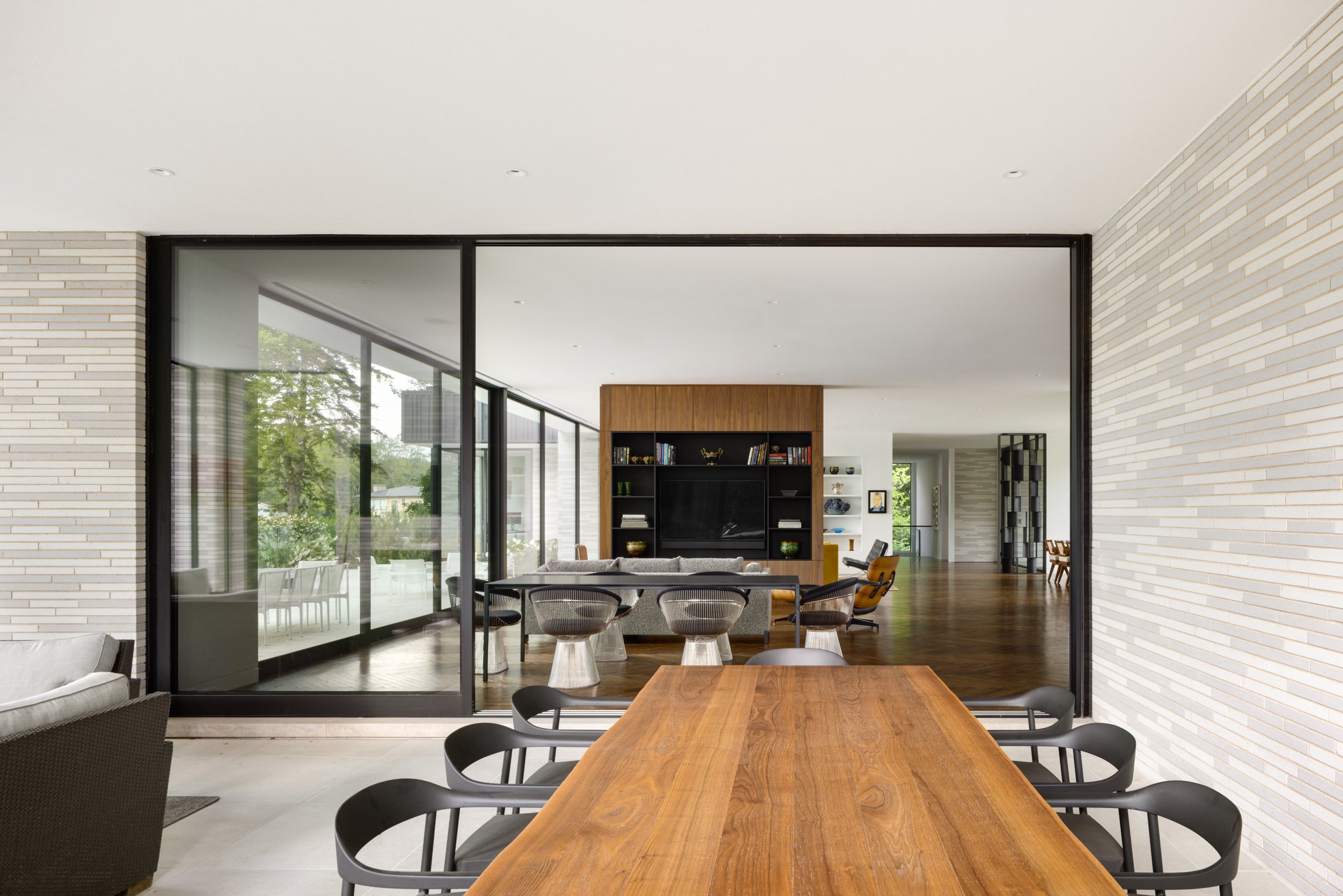 Dining room seen through sliding glass walls
