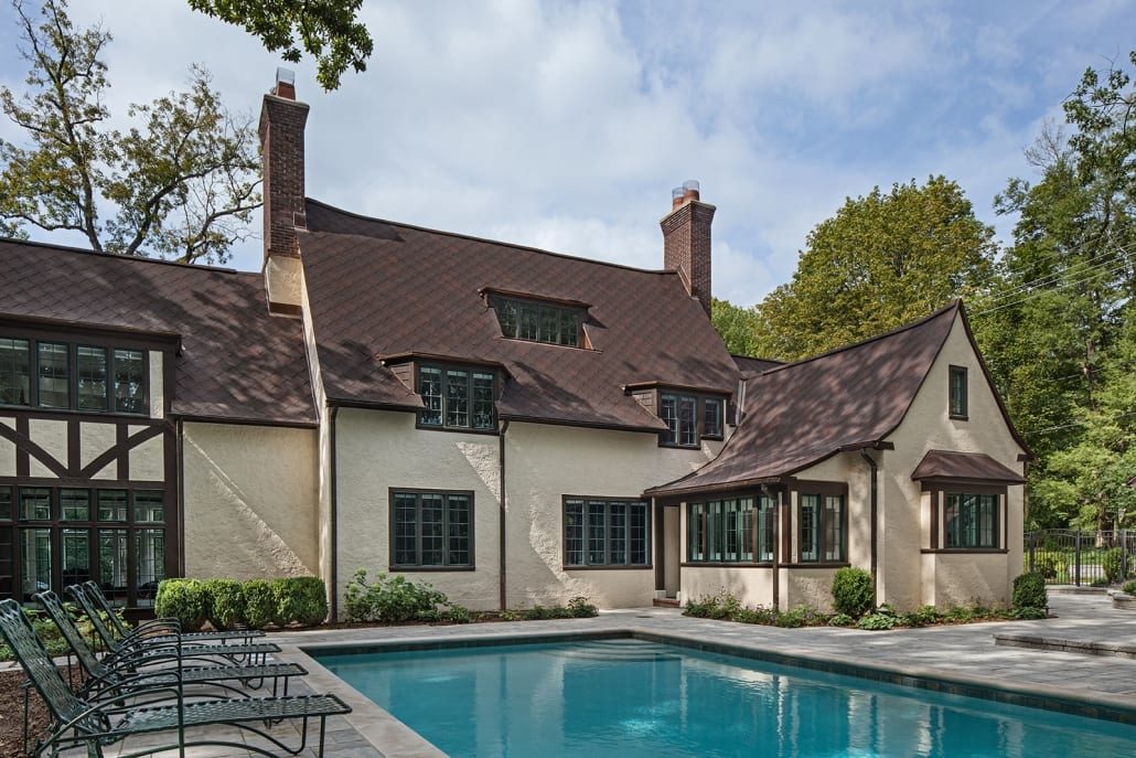 Exterior at the English Tudor renovation